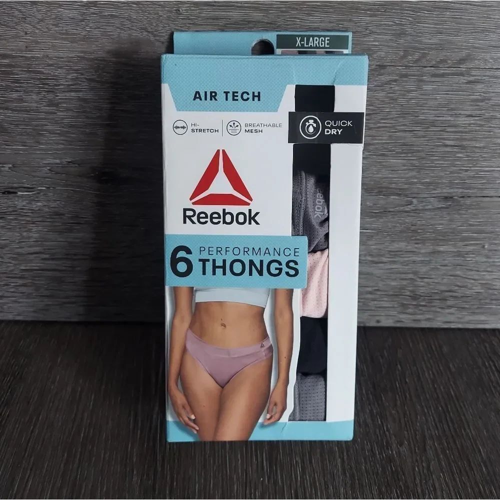 Reebok Women's Underwear Airtech Performance Thong Panties, 4-Pack - XL (16-18)